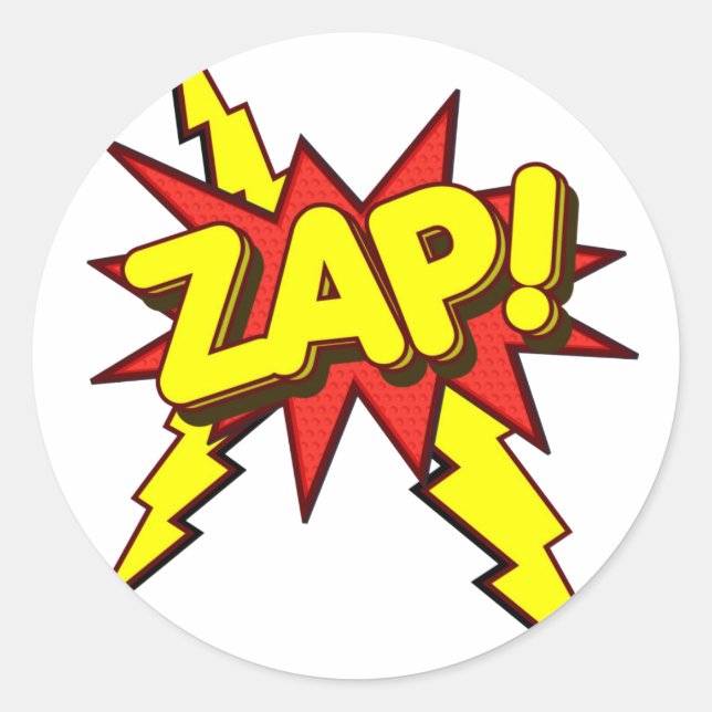 Sticker Rond Zap, Zing, Pow ! (Devant)