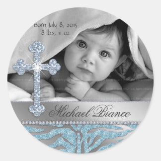 Sticker Rond Zebra Baptême Christian Baby shower garçon