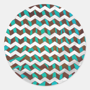 Sticker Rond Zebra Chevron Impression Brown et Turquoise