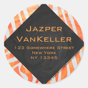 Sticker Rond Zebra Monogram orange et blanc