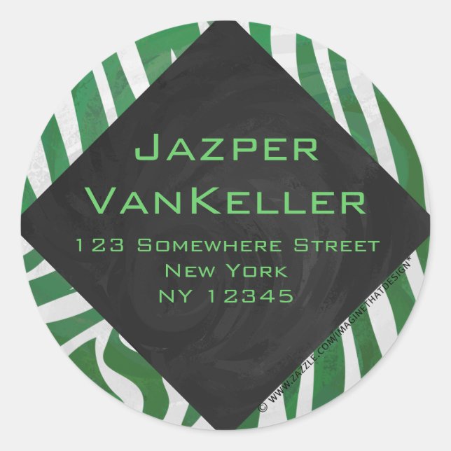 Sticker Rond Zebra Monogramme Vert et Blanc Impression (Devant)