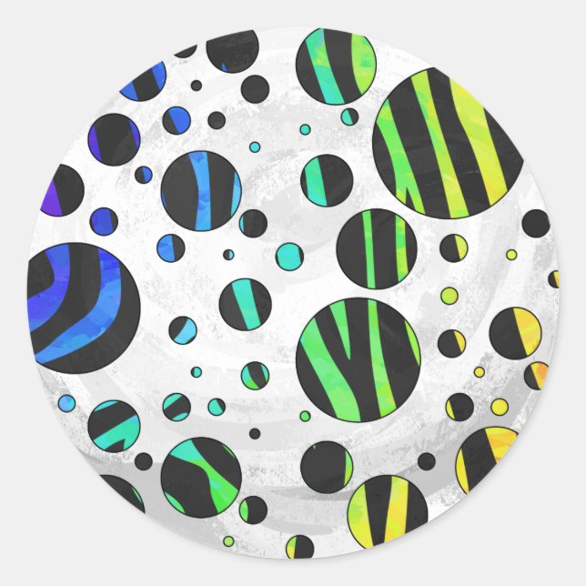 Sticker Rond Zebra Polka Dot noir et arc-en-ciel (Devant)