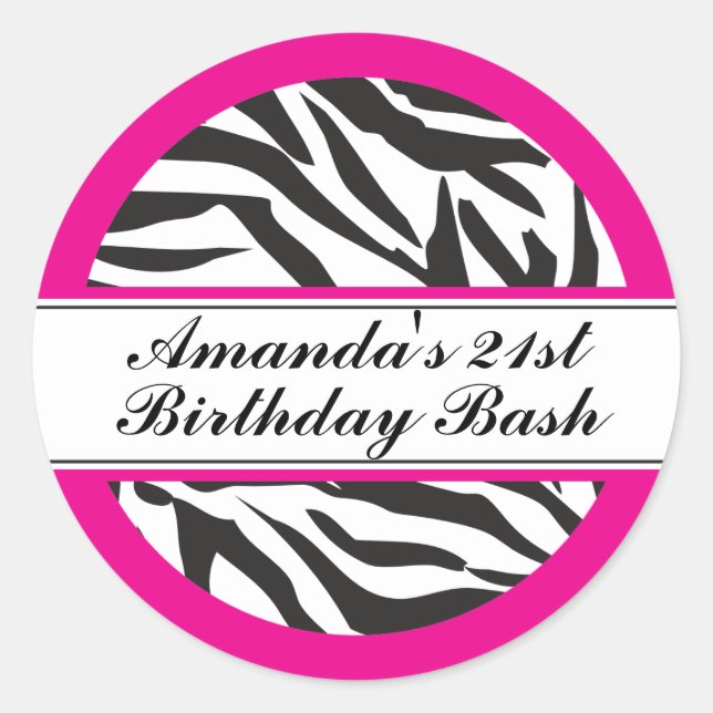 Sticker Rond Zebra Print noir et rose chaud (Devant)
