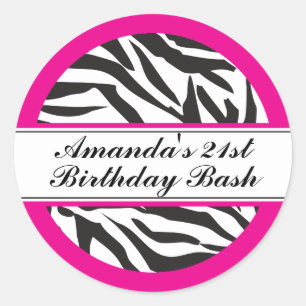 Sticker Rond Zebra Print noir et rose chaud