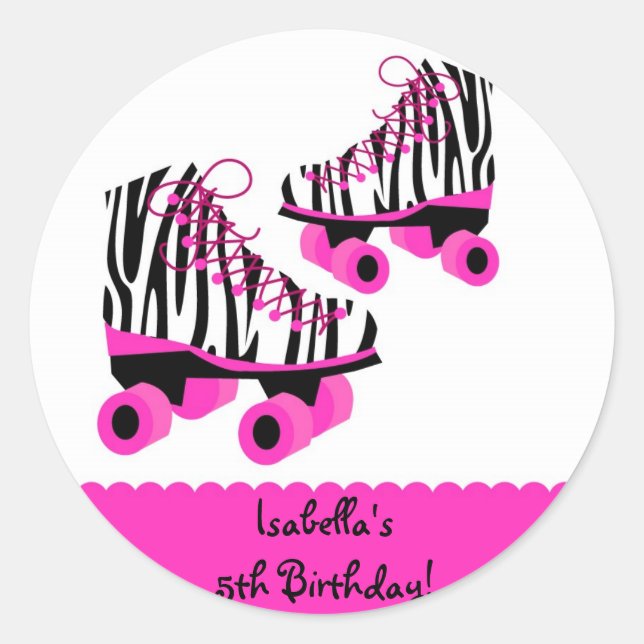 Sticker Rond Zebra Print Roller Skates Anniversaire Favoriser S (Devant)