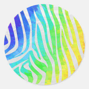 Sticker Rond Zebra Rainbow et White Print