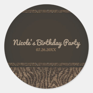 Sticker Rond Zebra Sparkle Brown Gold Glam Party Favoriser