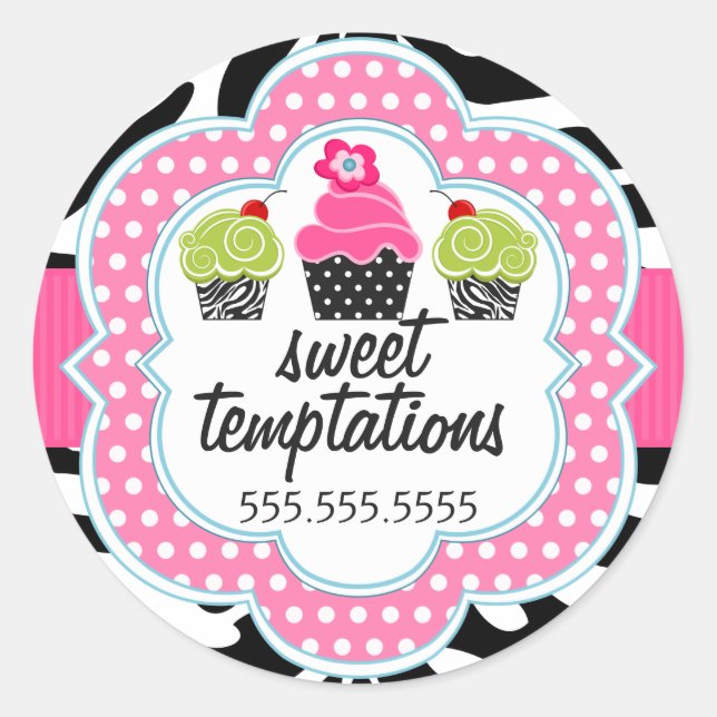 Sticker Rond Zebra Stripes Cupcake Bakery (Devant)