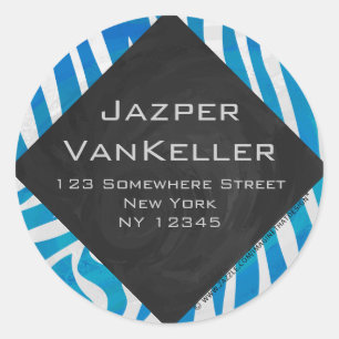 Sticker Rond Zèbre bleu et blanc avec Monogramme
