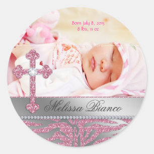 Sticker Rond Zèbre chrétien de bébé de croix de baptême