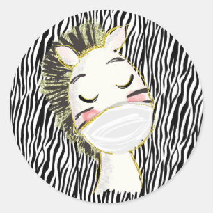 Sticker Rond Zèbre de sécurité animal portant un masque facial