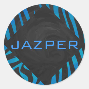 Sticker Rond Zèbre noir et bleu avec Monogramme