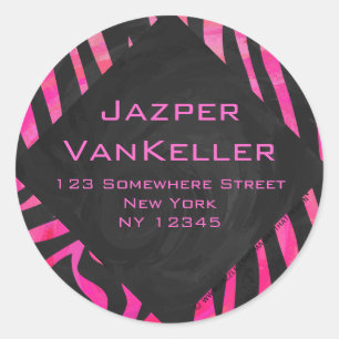 Sticker Rond Zèbre noir et rose chaud monogramme