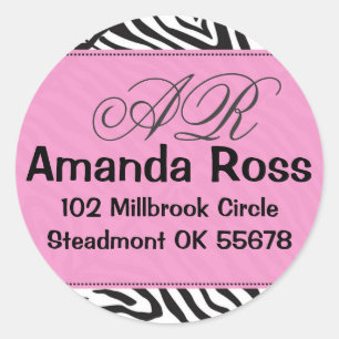 Sticker Rond Zèbre rose avec des initiales