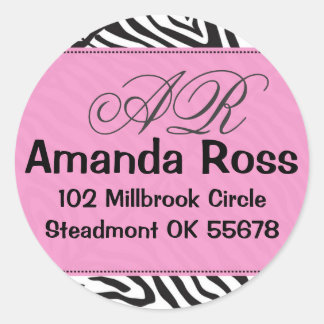 Sticker Rond Zèbre rose avec initiales