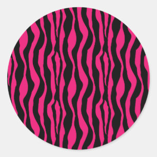 Sticker Rond Zèbre rose chaud et noir Imprimer Zig Zag animal