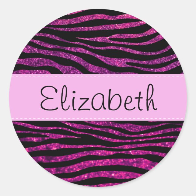Sticker Rond Zèbre rose, Zèbre Parties scintillant, Zèbre Impri (Devant)