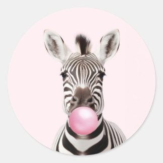 Sticker Rond Zèbre soufflant rose bulle gomme Art numérique jou