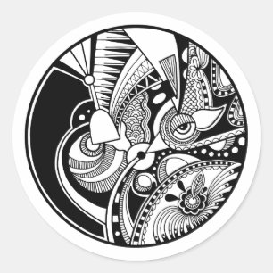 Sticker Rond Zendala Abstraite Noire Et Blanc Sur Le Cercle