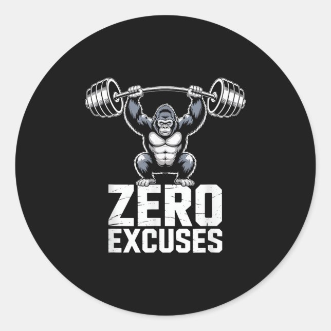 Sticker Rond Zero Excuses Gorilla Gym Motivational Workout  (Devant)