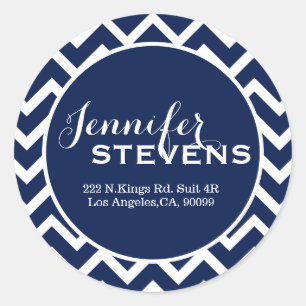 Sticker Rond Zigzag géométrique bleu et blanc monogramme Chevro