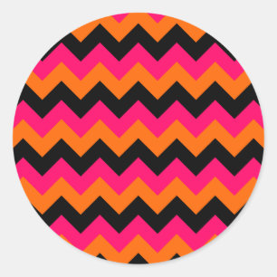 Sticker Rond Zigzag noir rose orange