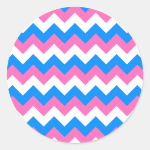 Sticker Rond Zigzag rose blanc et bleu
