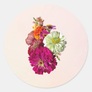 Sticker Rond Zinnia Bouquet
