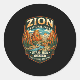 Sticker Rond Zion parc national utah canyon rétro randonnée