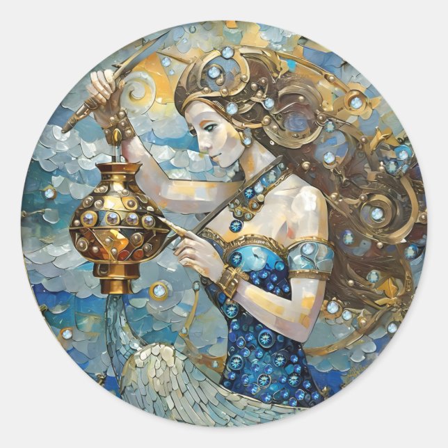 Sticker Rond Zodiac - Aquarius Le Porteur D'Eau (Devant)