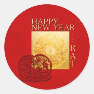 Sticker Rond Zodiac signes Yin Yang Rat chinois Année 2020 Roun