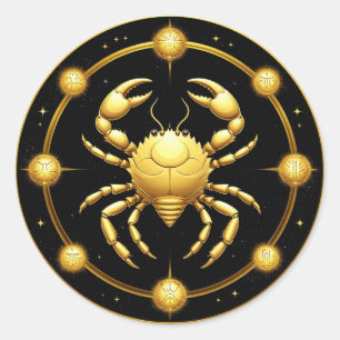 Sticker Rond Zodiaque Cosmique Cancer Doré