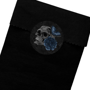 Sticker Rond Zodiaque magic   Dark Navy Blue Gothic Skull