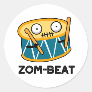 Sticker Rond Zom beat Funny Halloween Zombie Drum Pun