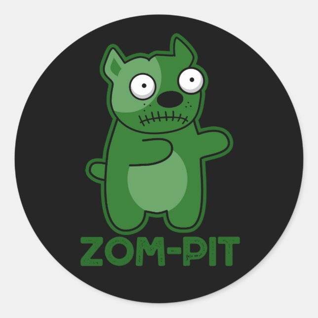 Sticker Rond Zom pit Funny Halloween Zombie Pun foncé BG (Devant)