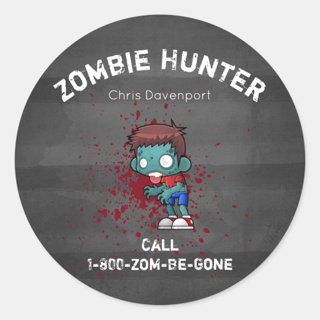 Sticker Rond Zombie Hunter with Blood Splatter Creepy (Devant)