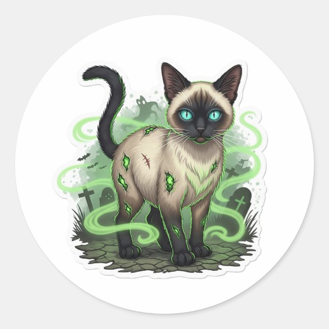 Sticker Rond Zombie Siamese - Halloween de chats siamois Déplai (Devant)
