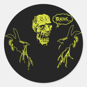 Sticker Rond Zombie veut des cerveaux