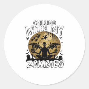 Sticker Rond Zombies glaçants Halloween Démon ailé Lune Tombe