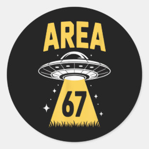 Sticker Rond Zone 67 Thème Alien Vaisseau Spatial Ufo Drôle 6 7