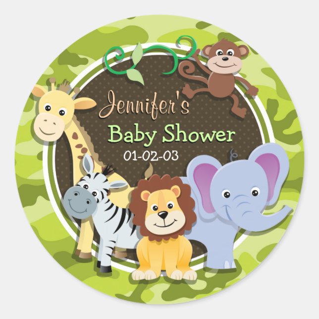 Sticker Rond Zoo Animaux; camo vert vif, camouflage (Devant)
