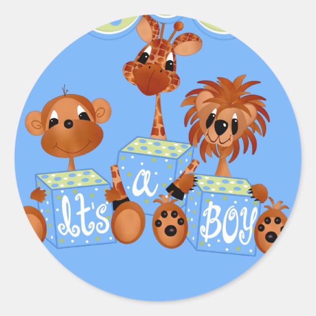 Sticker Rond Zoo Animaux C'est une carte de garçon (Devant)