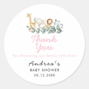Sticker Rond Zoo Animaux Fille Baby shower Merci