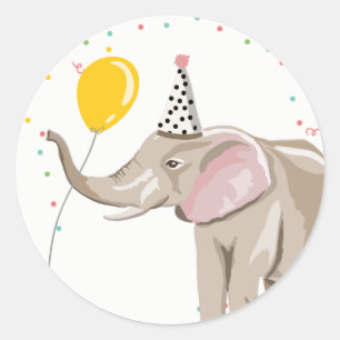 Sticker Rond Zoo Party Animaux Safari Jungle Wild Elephant