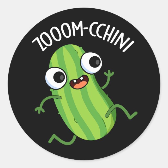 Sticker Rond Zoom-cchini Funny Zucchini Pun Dark BG (Devant)