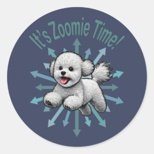 Sticker Rond Zoomie Time Bichon Frise