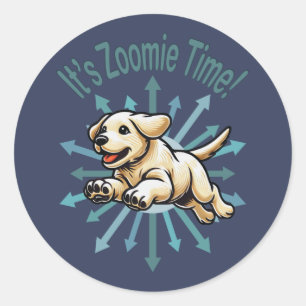 Sticker Rond Zoomie Time Golden Lab