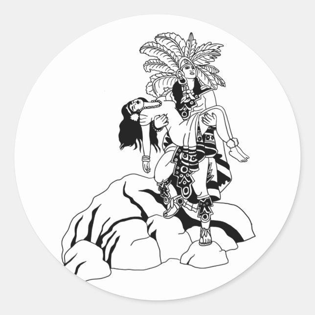STICKER ROND ZTEC ARRIOR & PRINCESS ART MEXICAIN ORIGINAL (Devant)