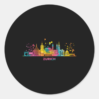 Sticker Rond Zuricher Skyline Ville colorée Zurich