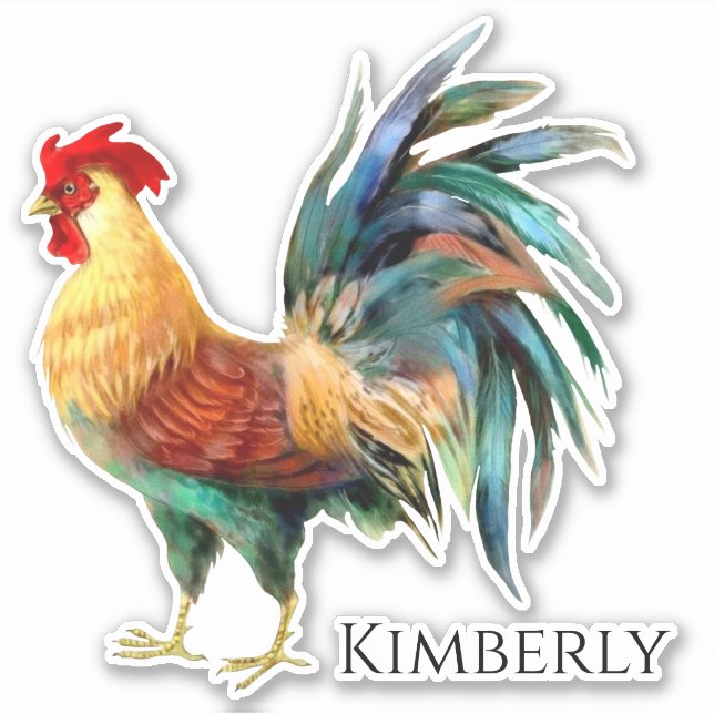 Sticker Rooster Aquarelle Personnalisé (Devant)